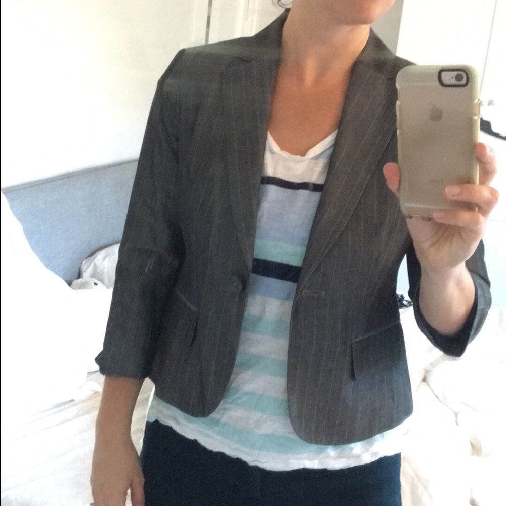 LOFT blazer, gray pinstripe, size 0P